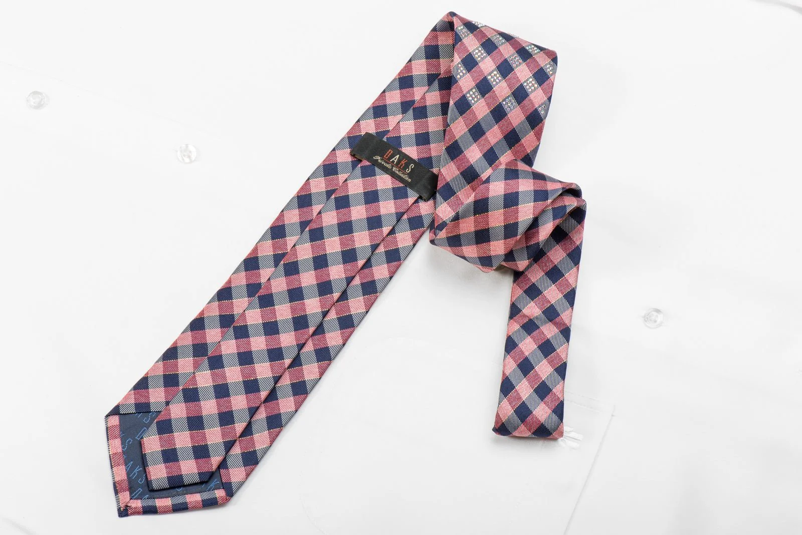 Daks Men's Crystal Silk Tie Blue Pink Plaid With Silver Sparkles - Image 5