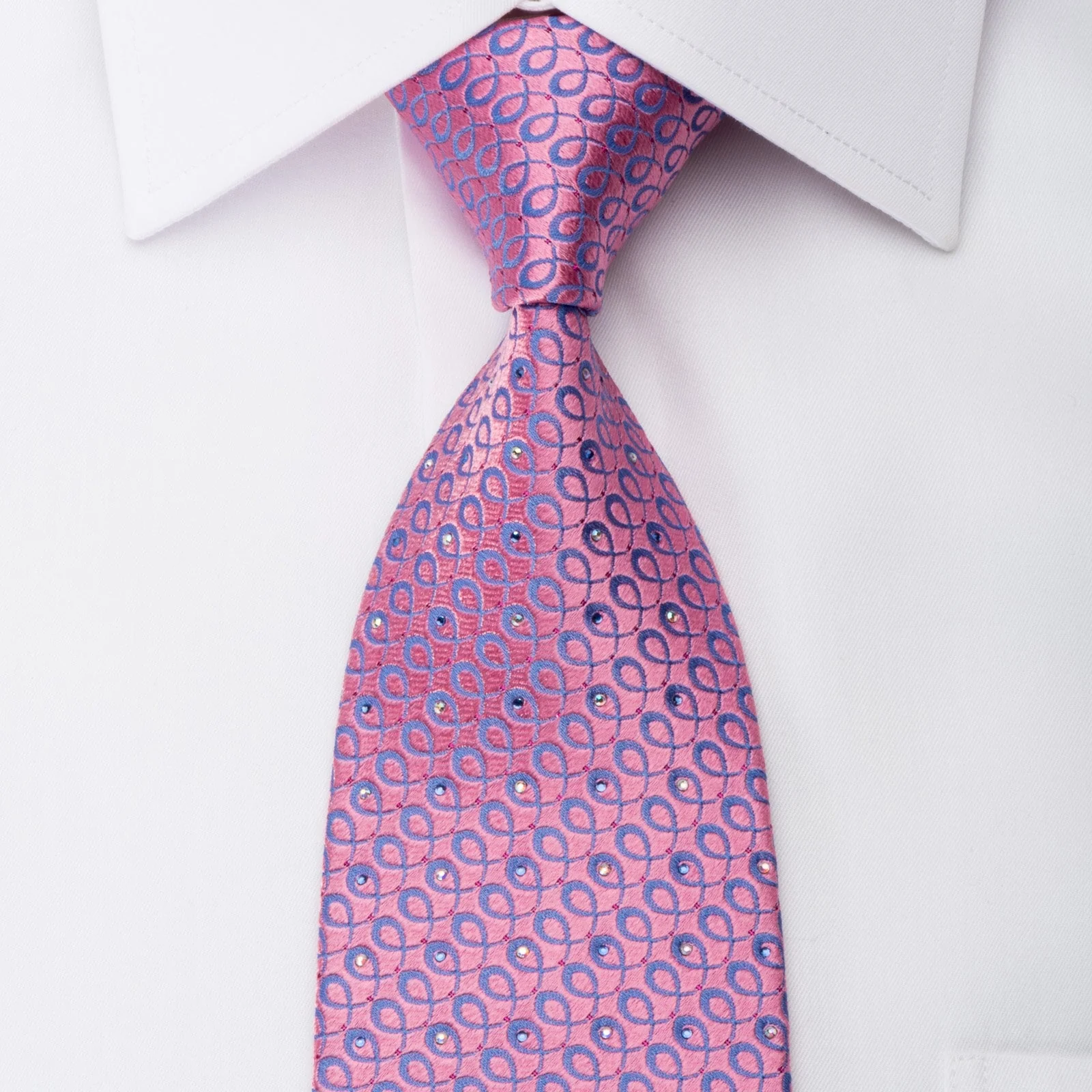 Daks Men's Rhinestone Silk Necktie Purple Spirals On Pink With Pink Sparkles - Image 3