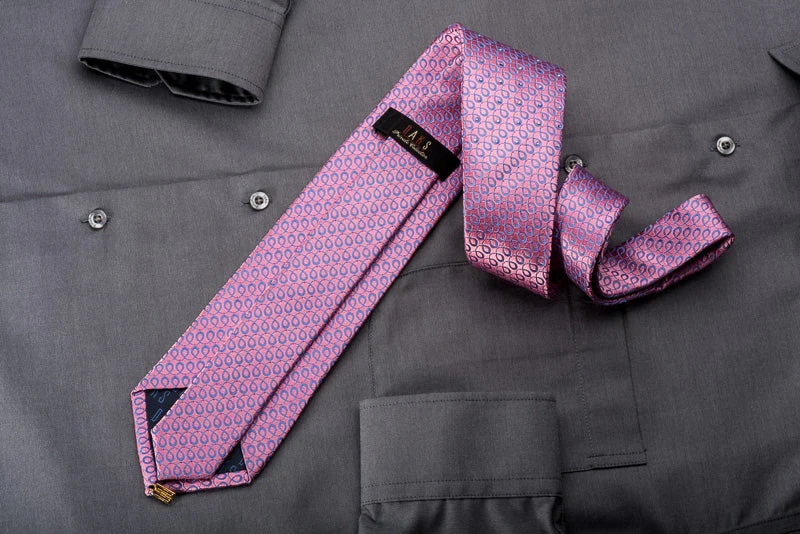 Daks Men's Rhinestone Silk Necktie Purple Spirals On Pink With Pink Sparkles - Image 5