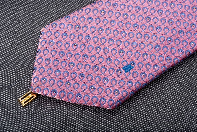 Daks Men's Rhinestone Silk Necktie Purple Spirals On Pink With Pink Sparkles - Image 6