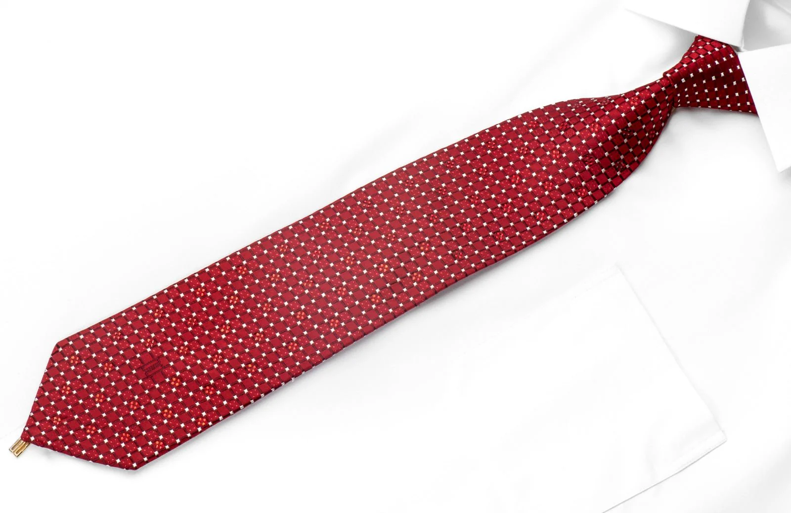 Daks Men's Rhinestone Silk Necktie Trellis On Burgundy Red With Red Sparkles - Image 4