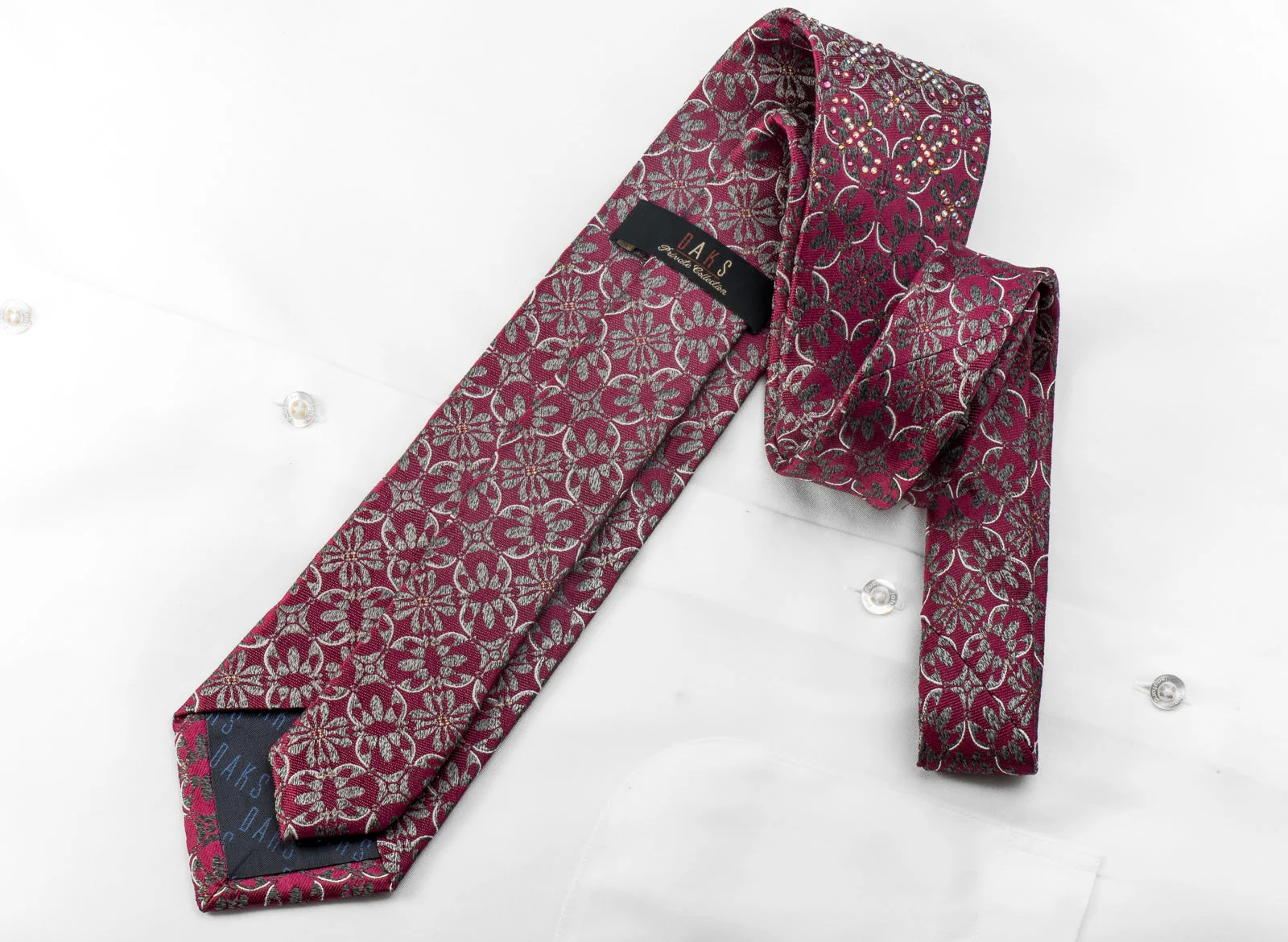 Silver Purple Geometric Rhinestone Silk Tie - Image 5