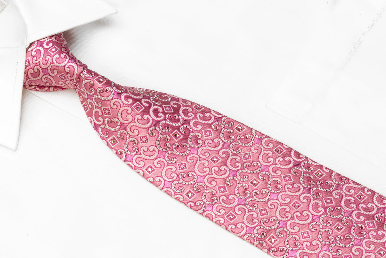 Scrolls On Pink Rhinestone Silk Necktie With Purple Sparkles - Image 2