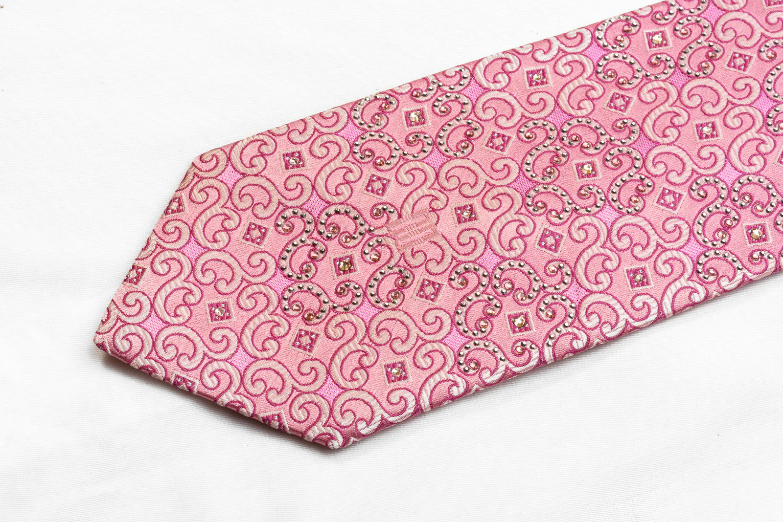 Scrolls On Pink Rhinestone Silk Necktie With Purple Sparkles - Image 3