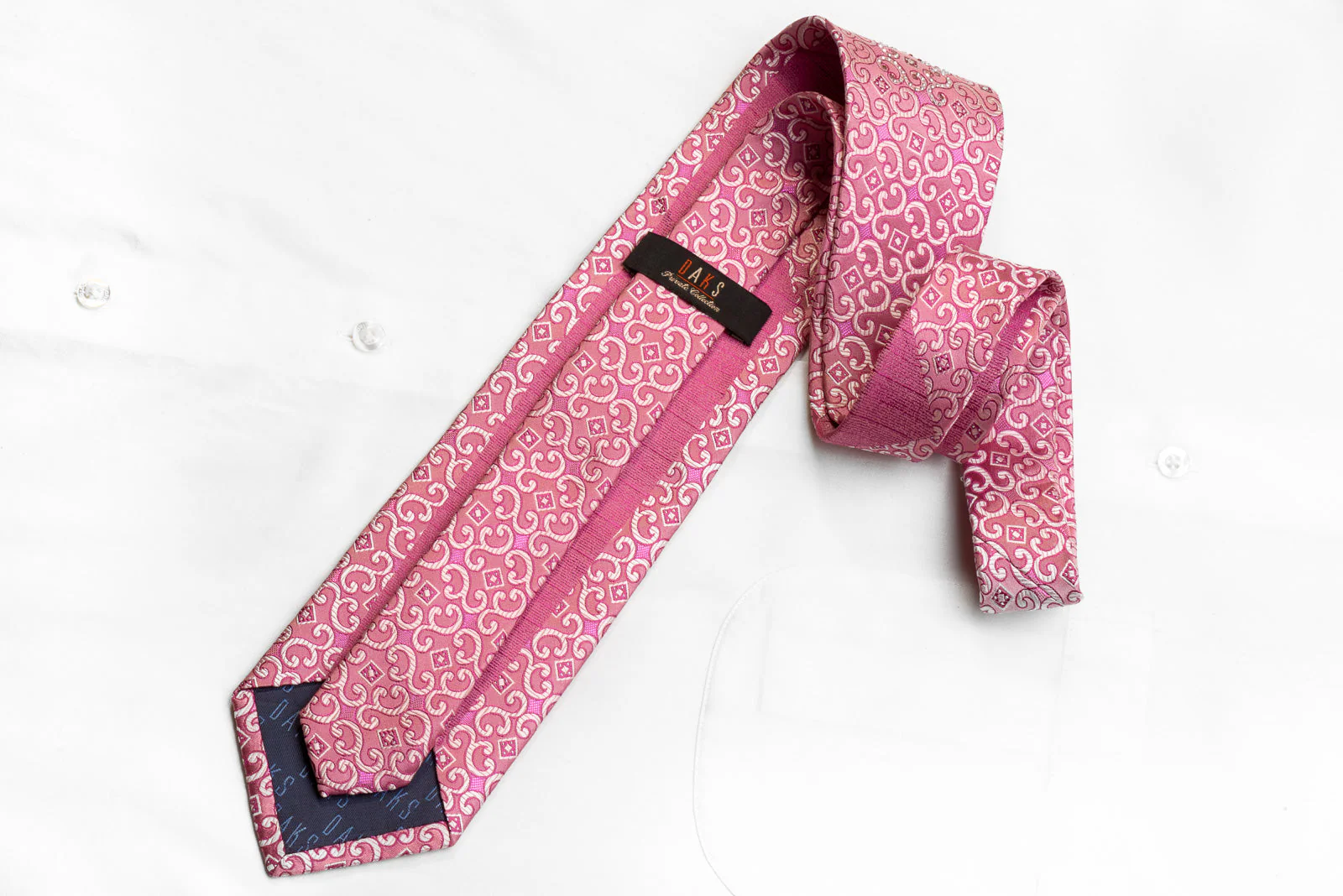 Scrolls On Pink Rhinestone Silk Necktie With Purple Sparkles - Image 5