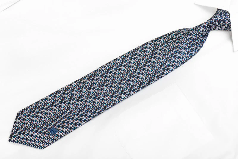Silver Scrolls On Navy Mens Rhinestone Silk Necktie With Sparkles - Image 4