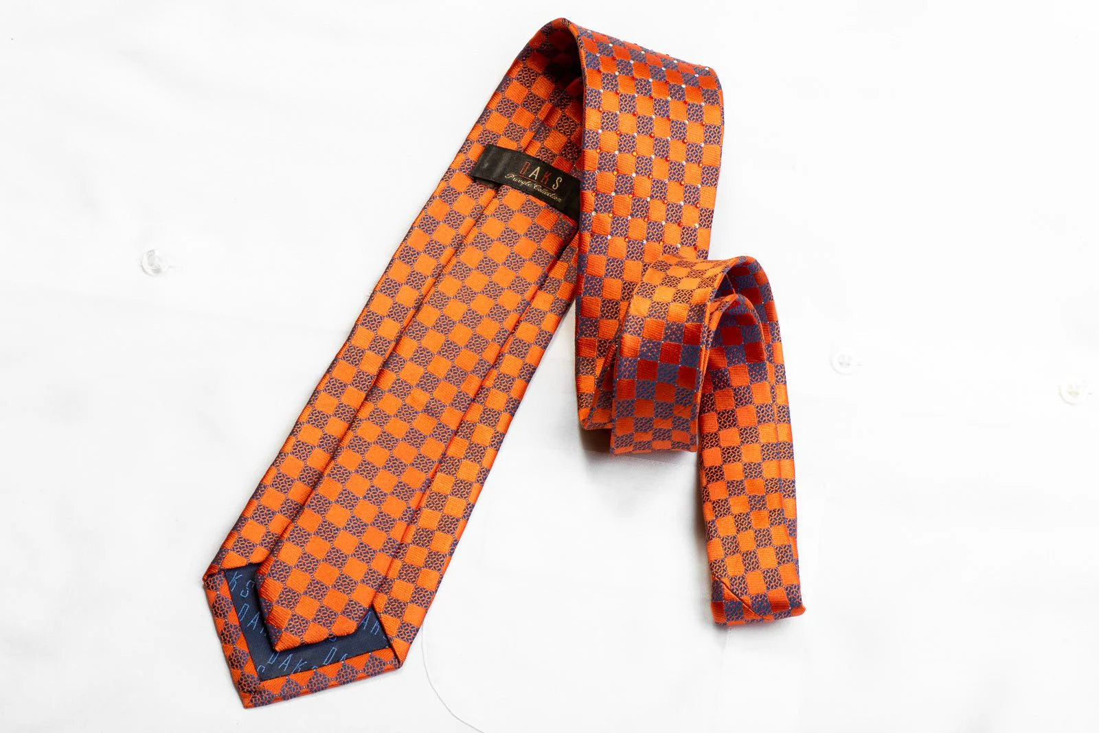 Daks Blue Orange Checkered With Sparkles Rhinestone Necktie - Image 5
