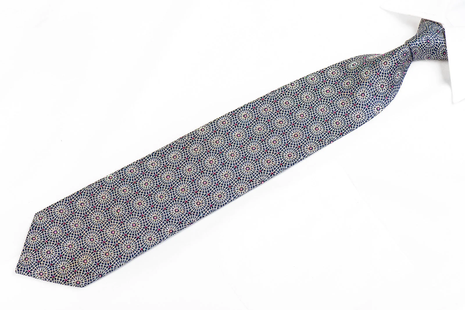 Rhinestone Necktie Silver Trellis on Navy - Image 4