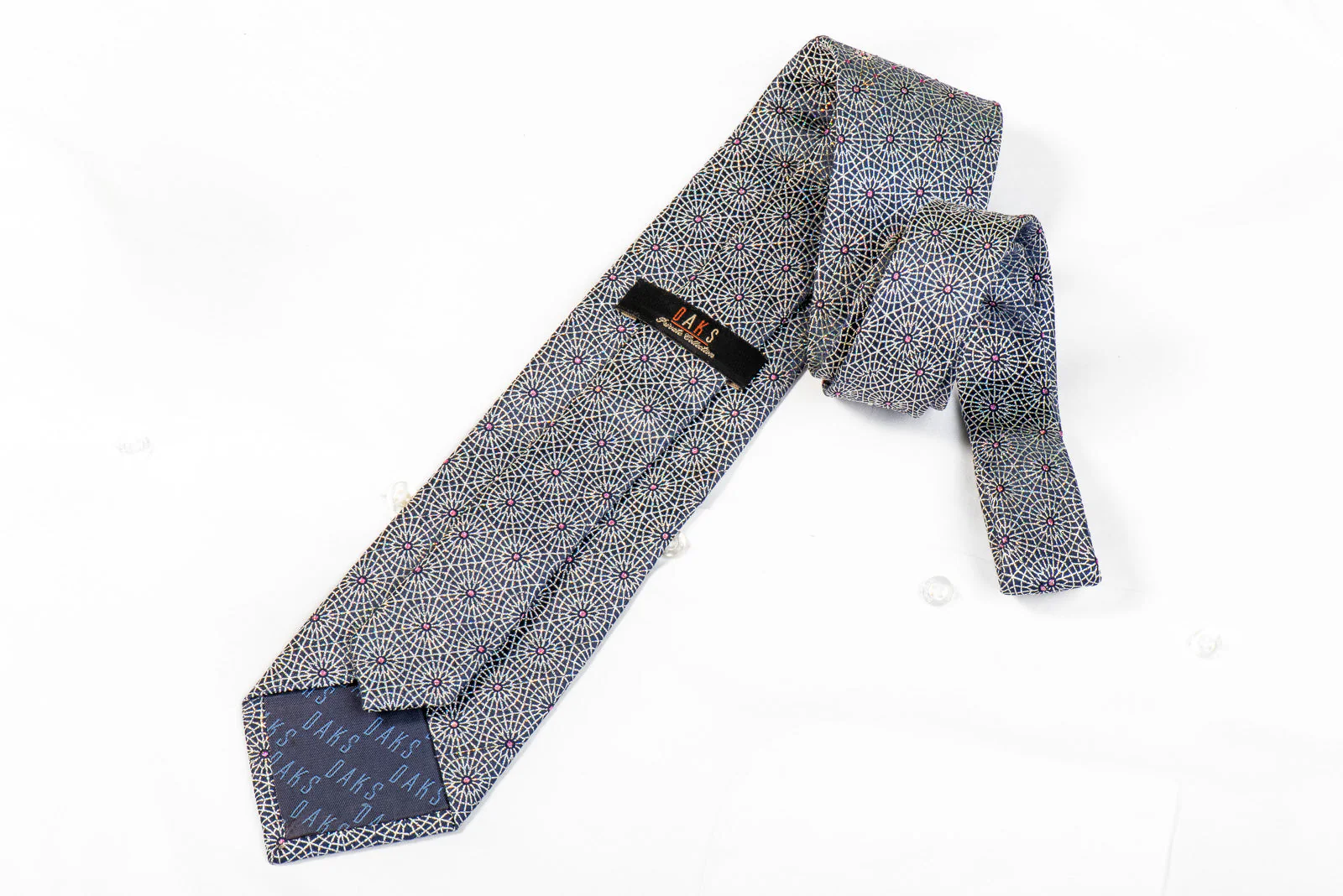 Rhinestone Necktie Silver Trellis on Navy - Image 5