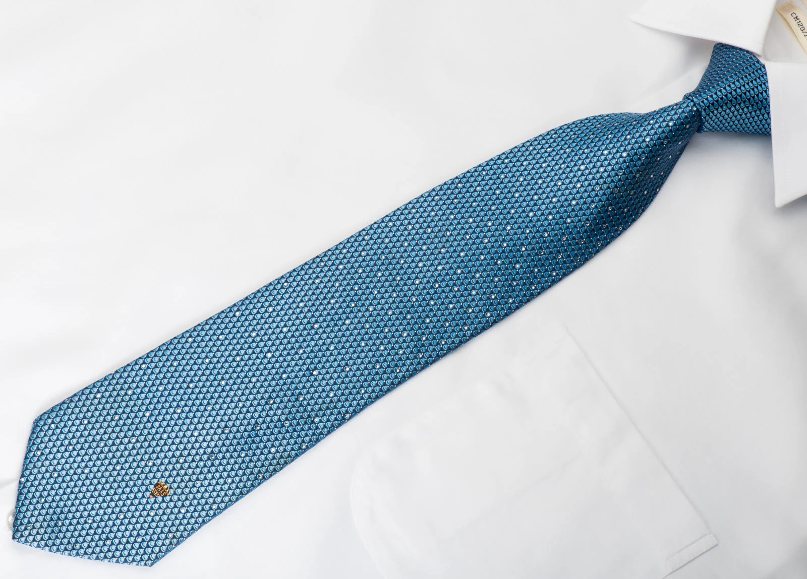 Daks Rhinestone Silk Necktie Dots On Blue With Silver Sparkles - Image 2