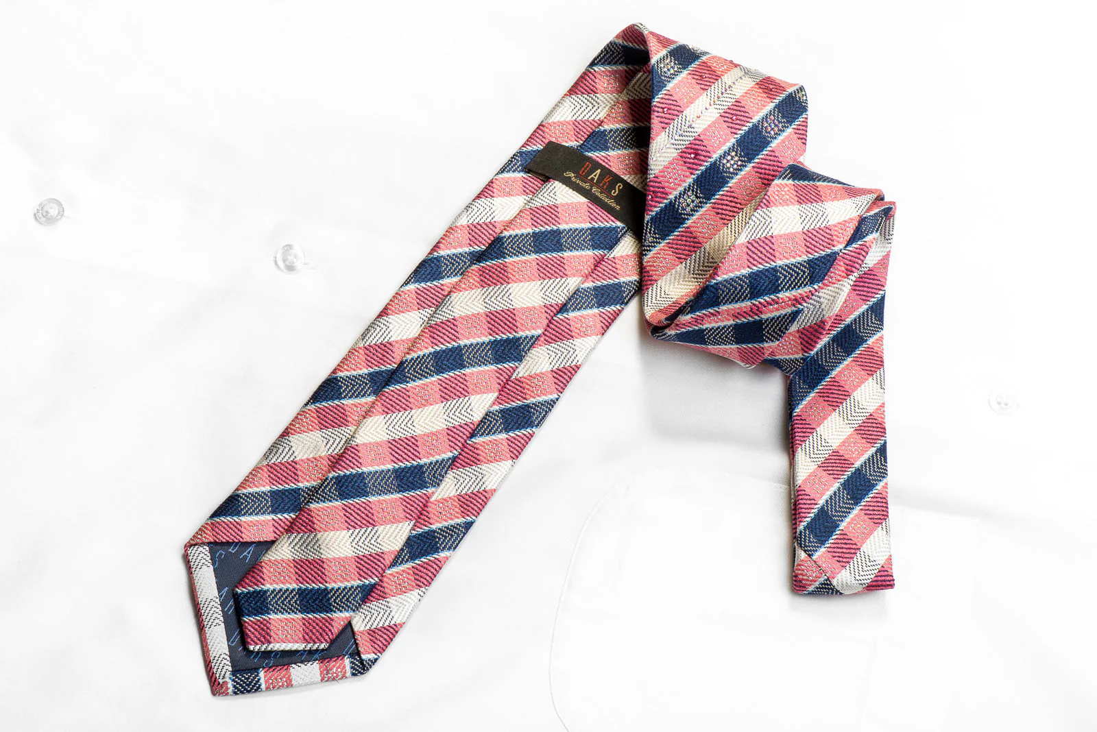 Daks Rhinestone Silk Necktie Pink Blue White Plaid With Silver Sparkles - Image 4