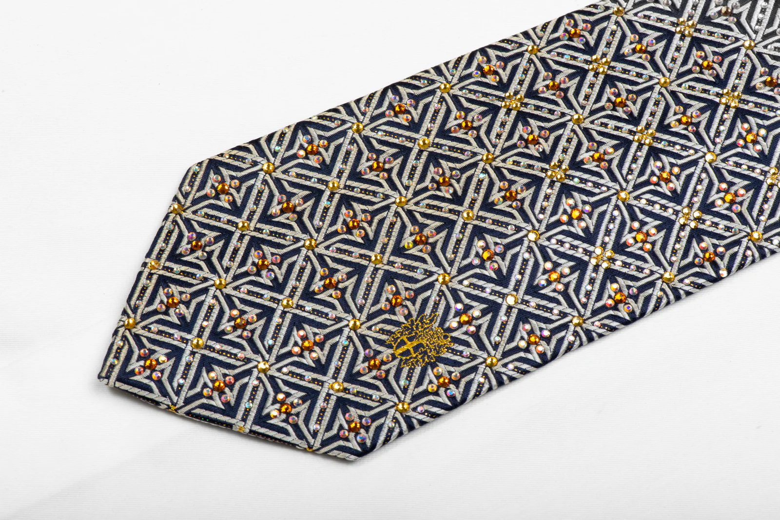 Daks rhinestone Silk Necktie Silver Trellis On Navy With Sparkles - Image 4