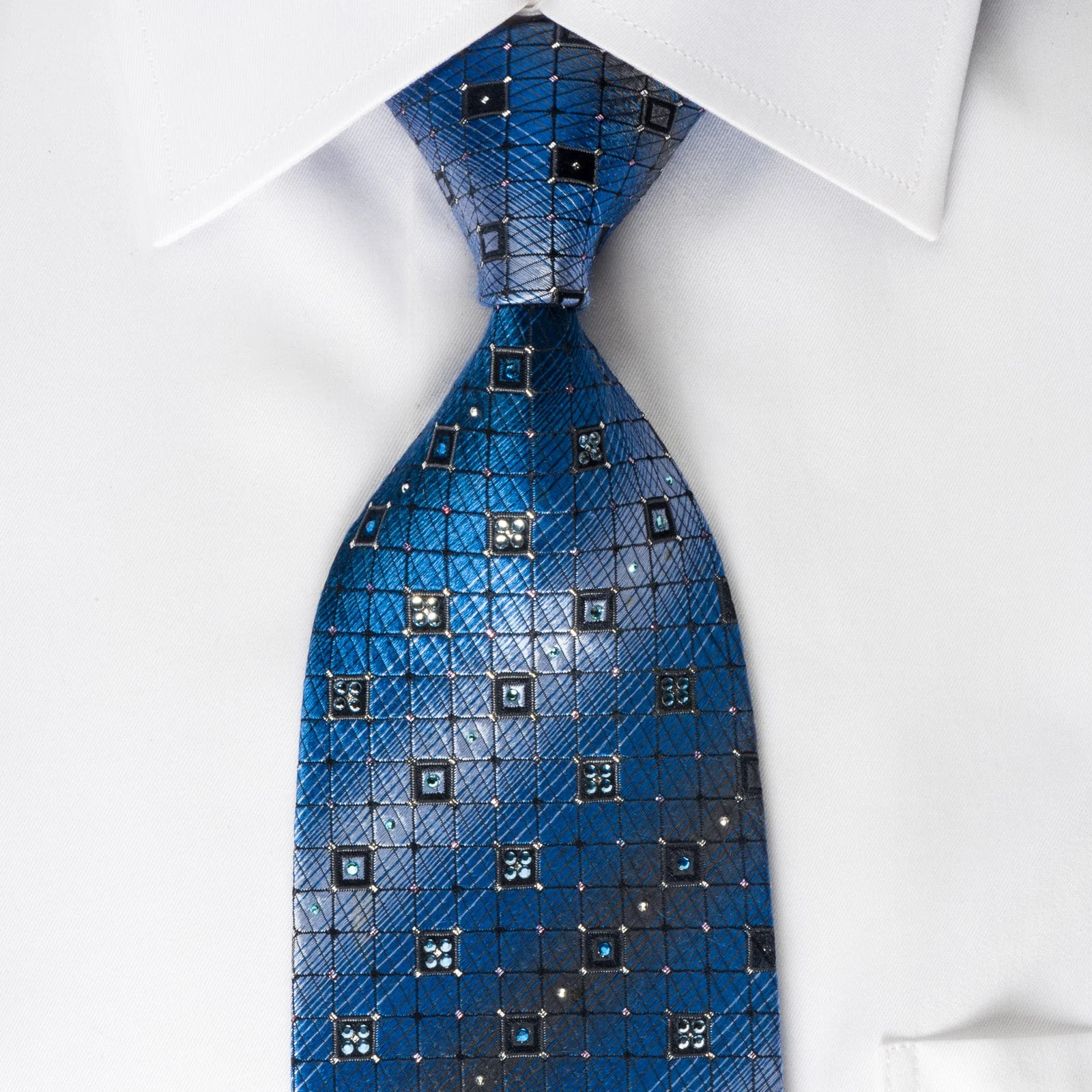 Daks Rhinestone Silk Necktie Trellis On Blue With Silver Sparkles