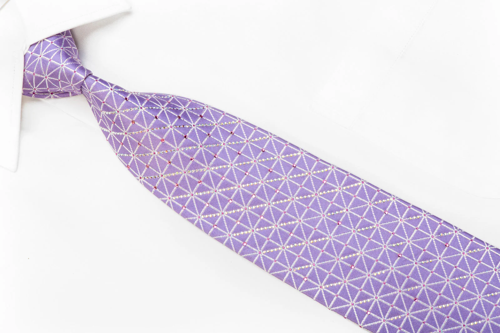 Daks Rhinestone Silk Tie Silver Trellis On Mauve With Silver Sparkles - Image 2