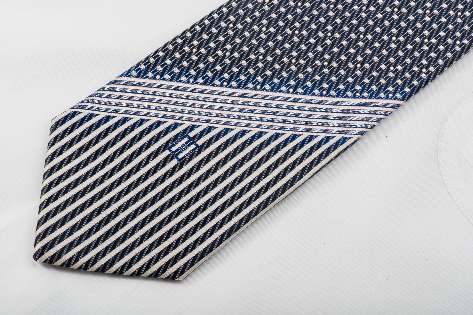 Daks Rhinestone Tie Pink Stripes & Silver Micro Squares On Blue With Sparkles - Image 2