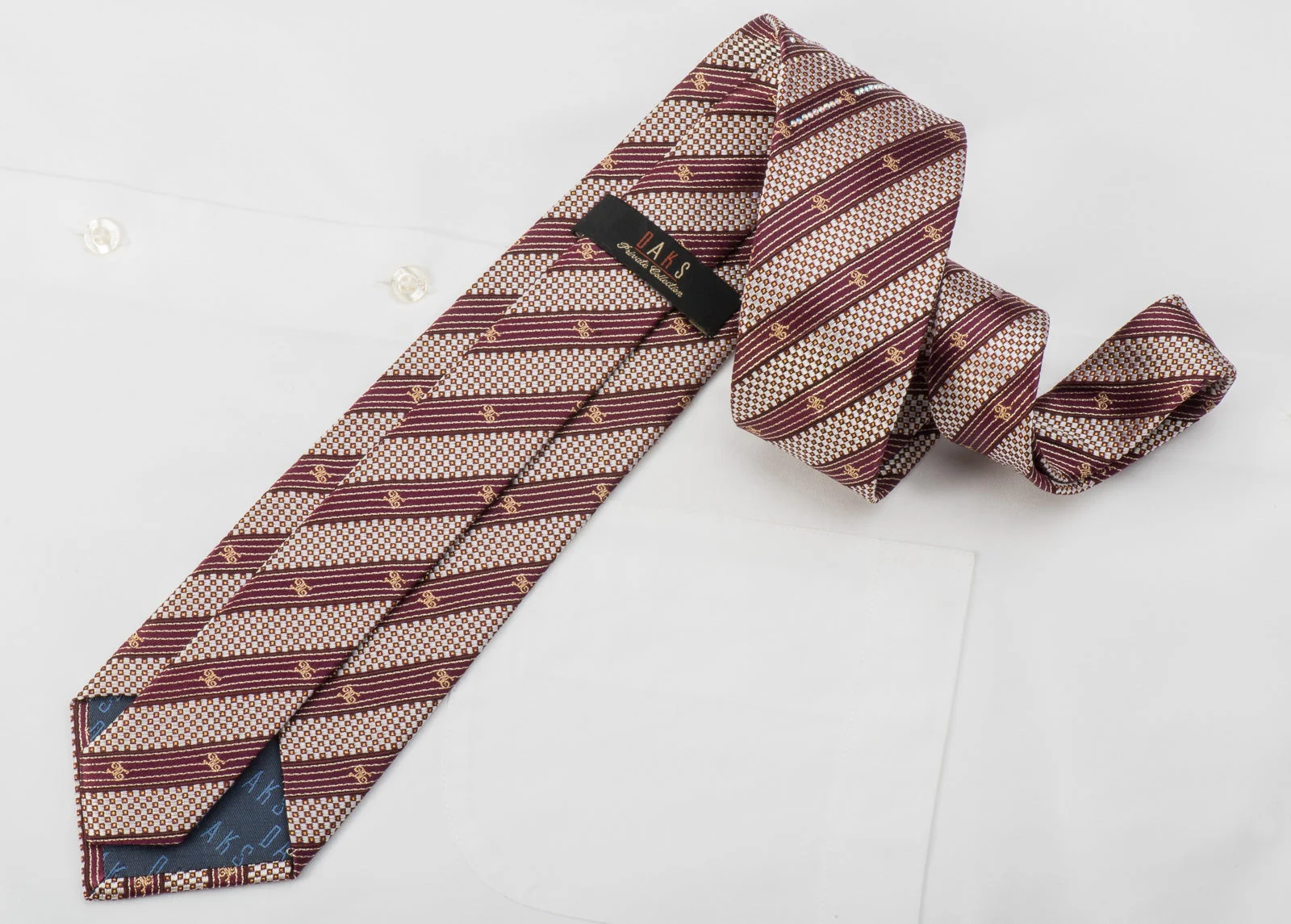 Striped On Burgundy Rhinestone Tie With Gold Sparkles - Image 4