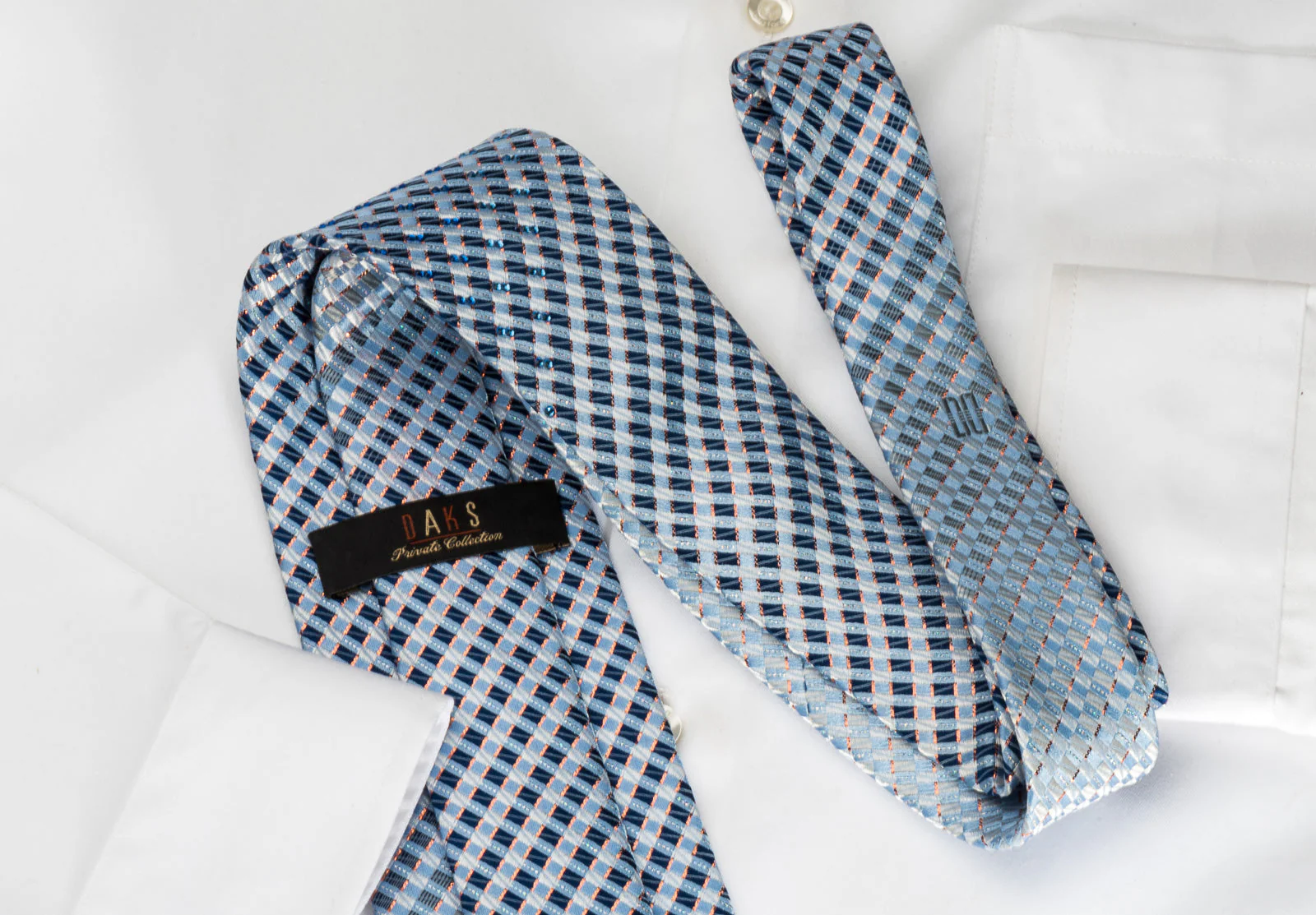 Daks Silk Bling Rhinestone Tie Blue Checkered With Sparkles - Image 2