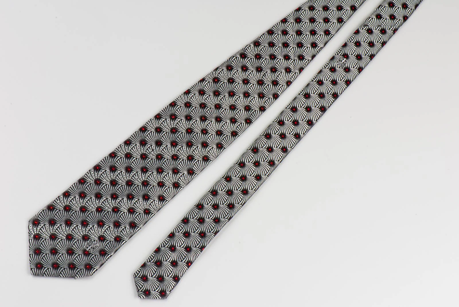 Silver Geometric Pattern On Black Silk Neck Tie With Rhinestones - Image 4