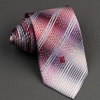 Daks Silk Neck Tie Red White & Blue Stripes With Rhinestones 3 1/4 Inch - Image 2