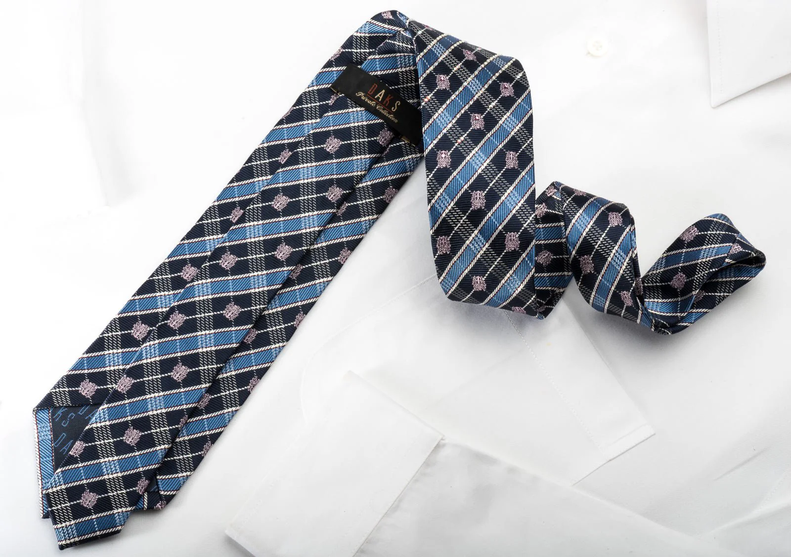 Daks Silk Rhinestone Necktie Blue Plaids With Silver Sparkles - Image 4