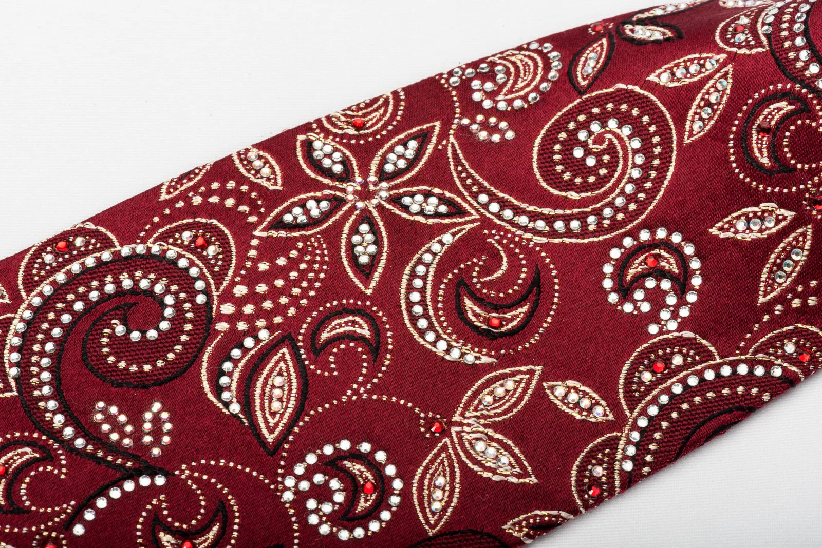 Daks Silk Rhinestone Necktie Gold Floral On Burgundy With Golden Sparkles - Image 6
