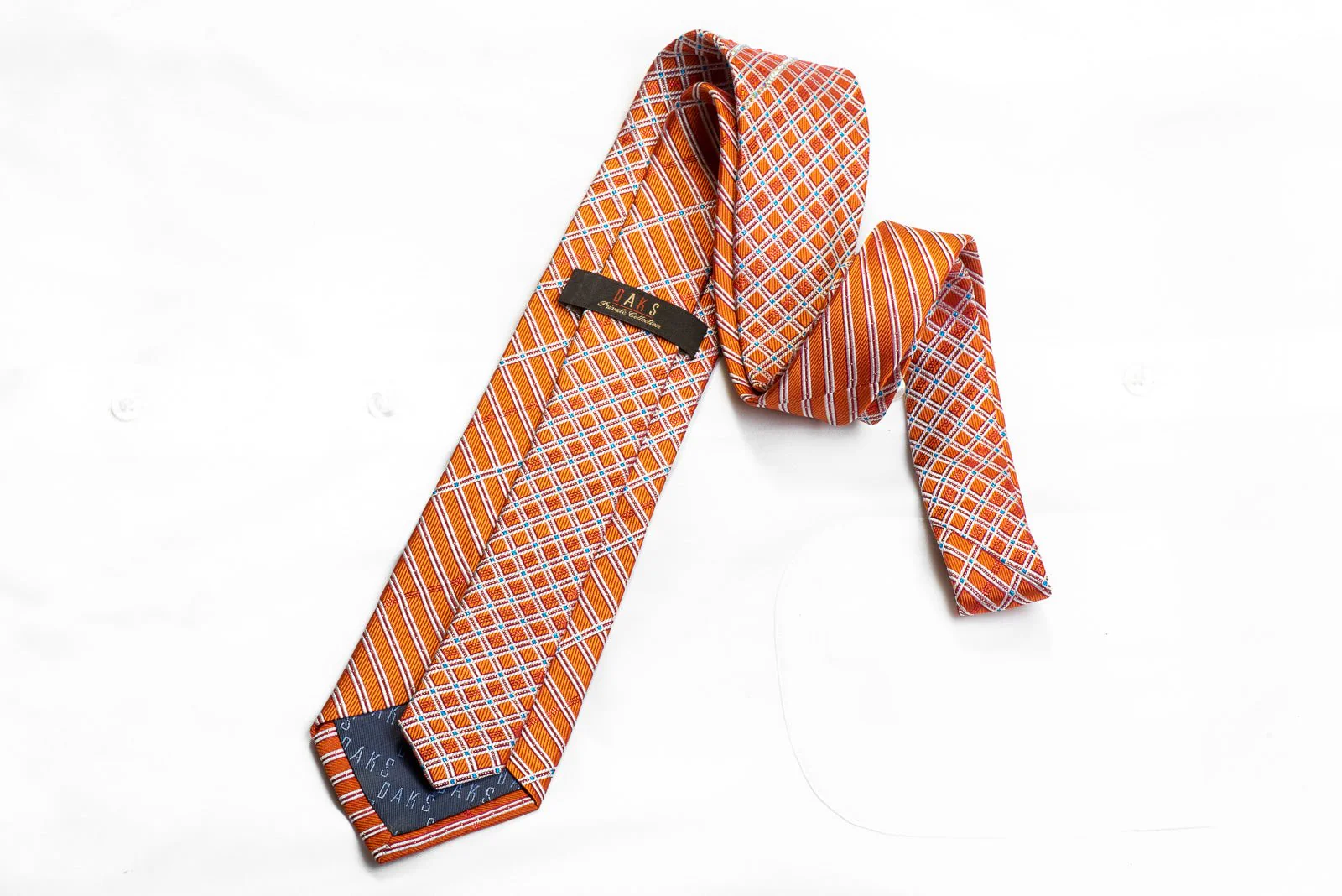 Daks Silk Rhinestone Necktie Silver Striped On Orange With Sparkles - Image 4