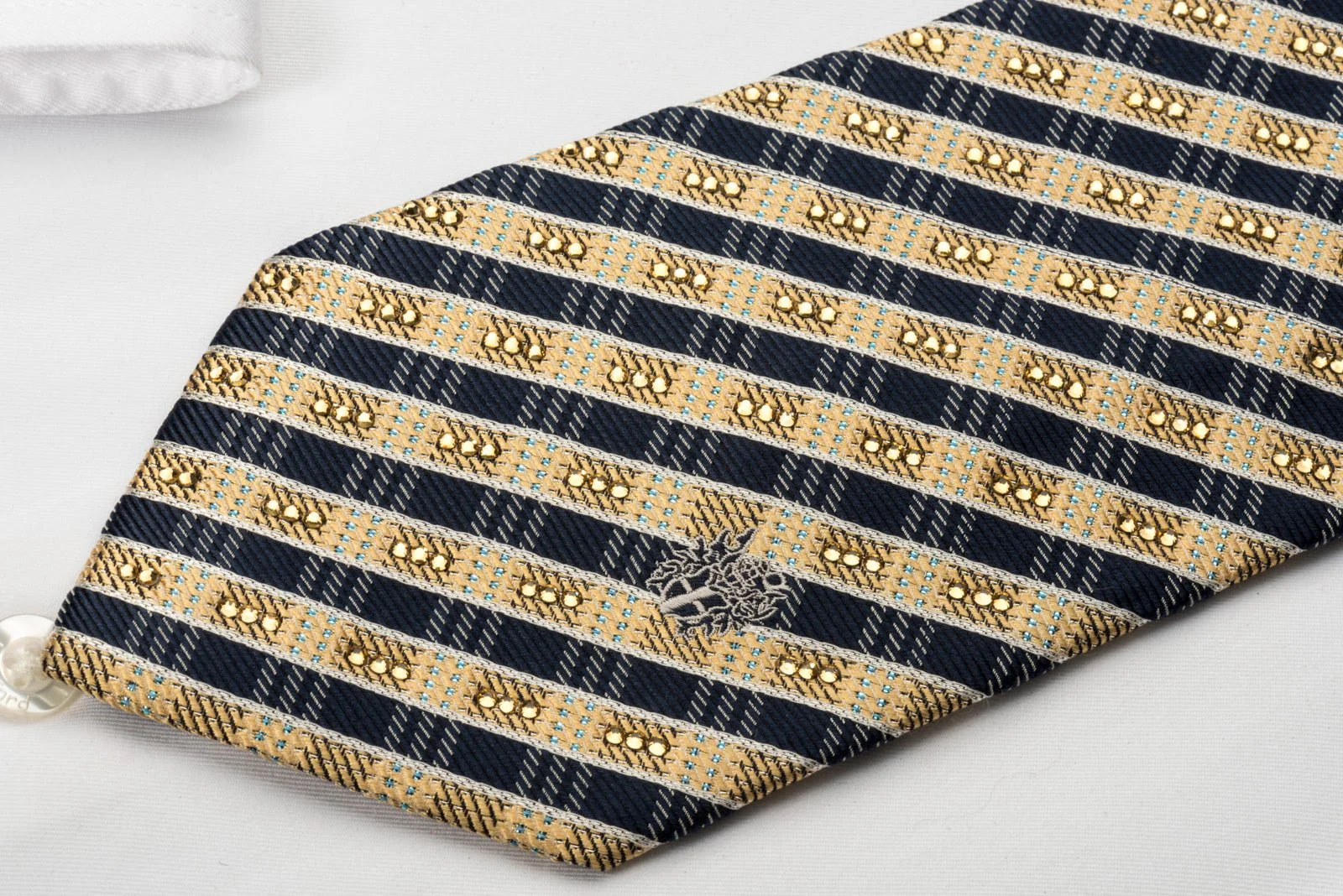 Daks Silk Rhinestone Tie Black Gold Stripes With Silver Blue Sparkles - Image 5