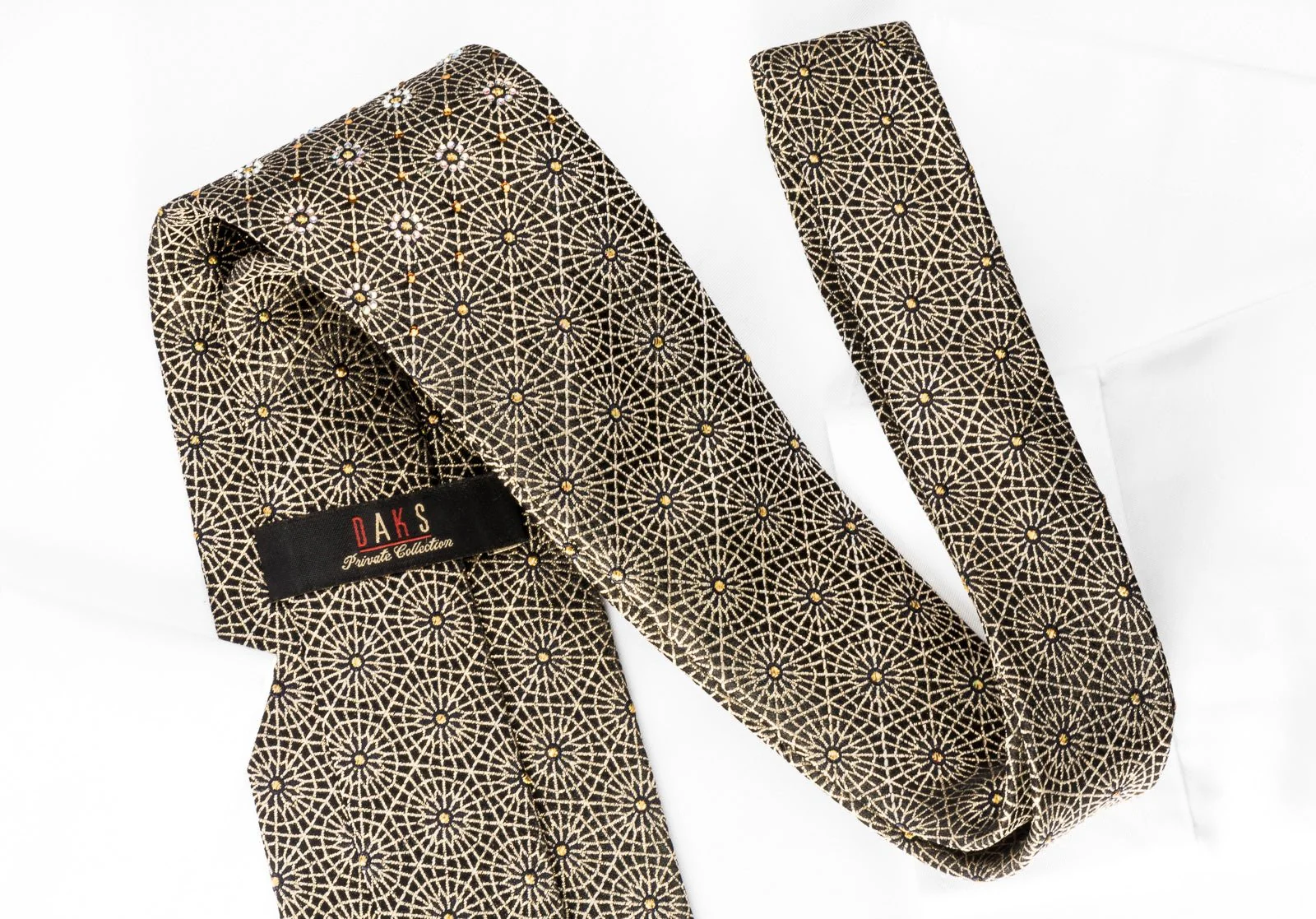 Golden Trellis On Black With Gold Sparkles  Silk Rhinestone Tie - Image 5