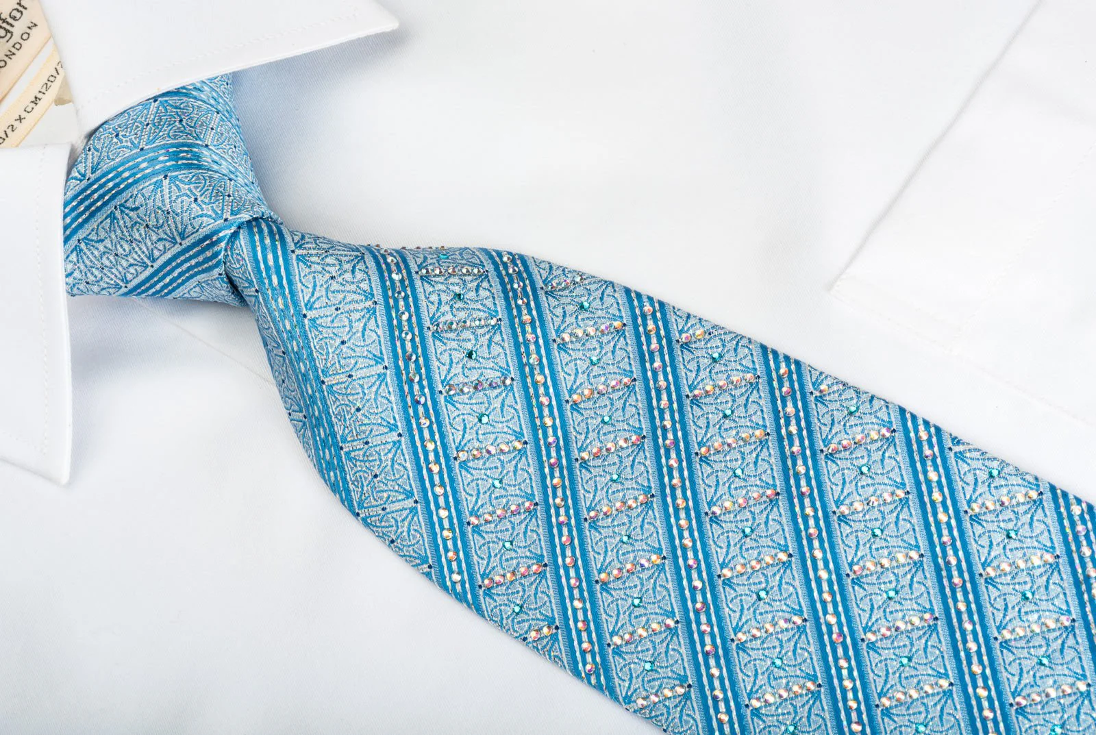 Daks Silk Tie Blue Striped Rhinestone With Silver Sparkles - Image 7