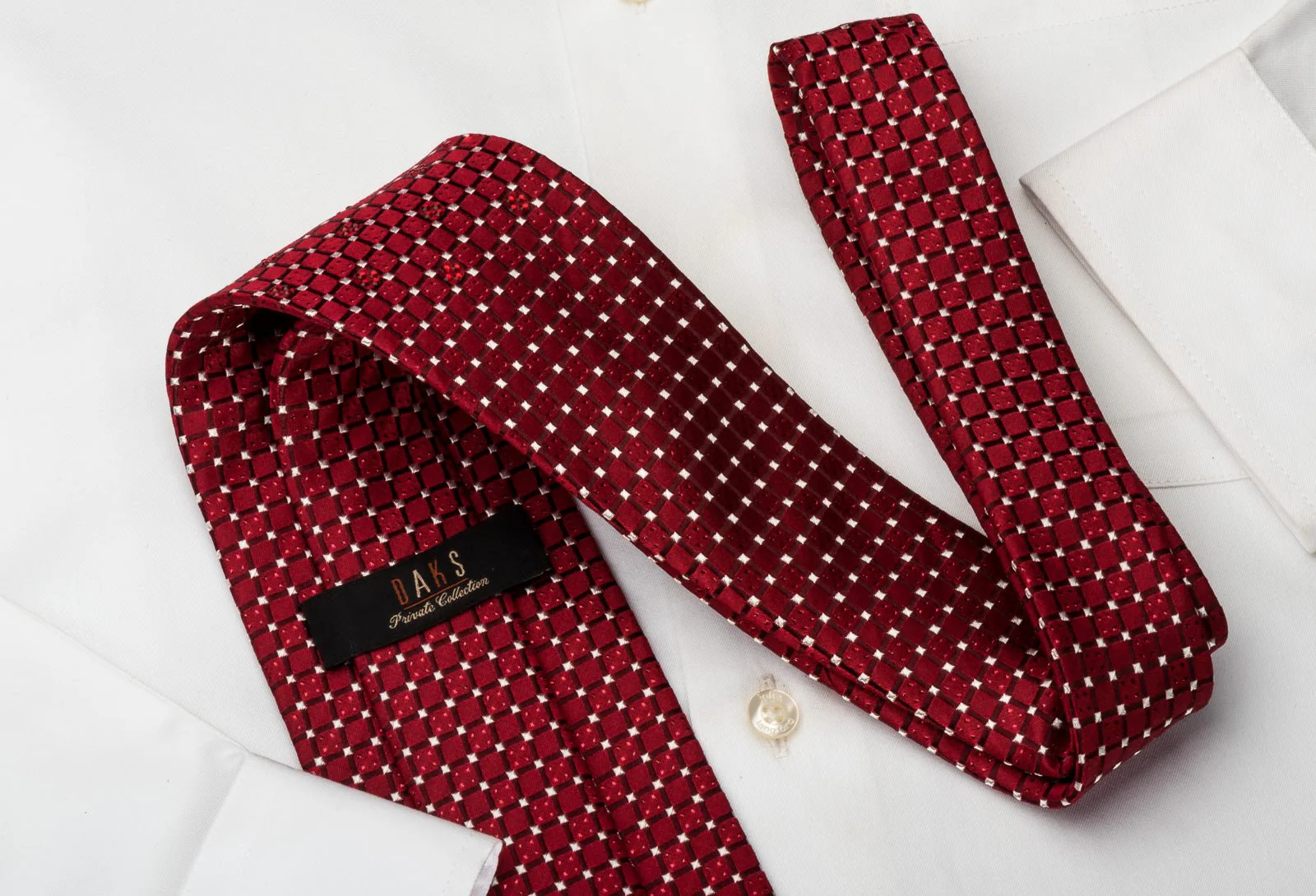 Daks Silk Tie Checkered Trellis On Burgundy With Rhinestones & Sparkles - Image 3