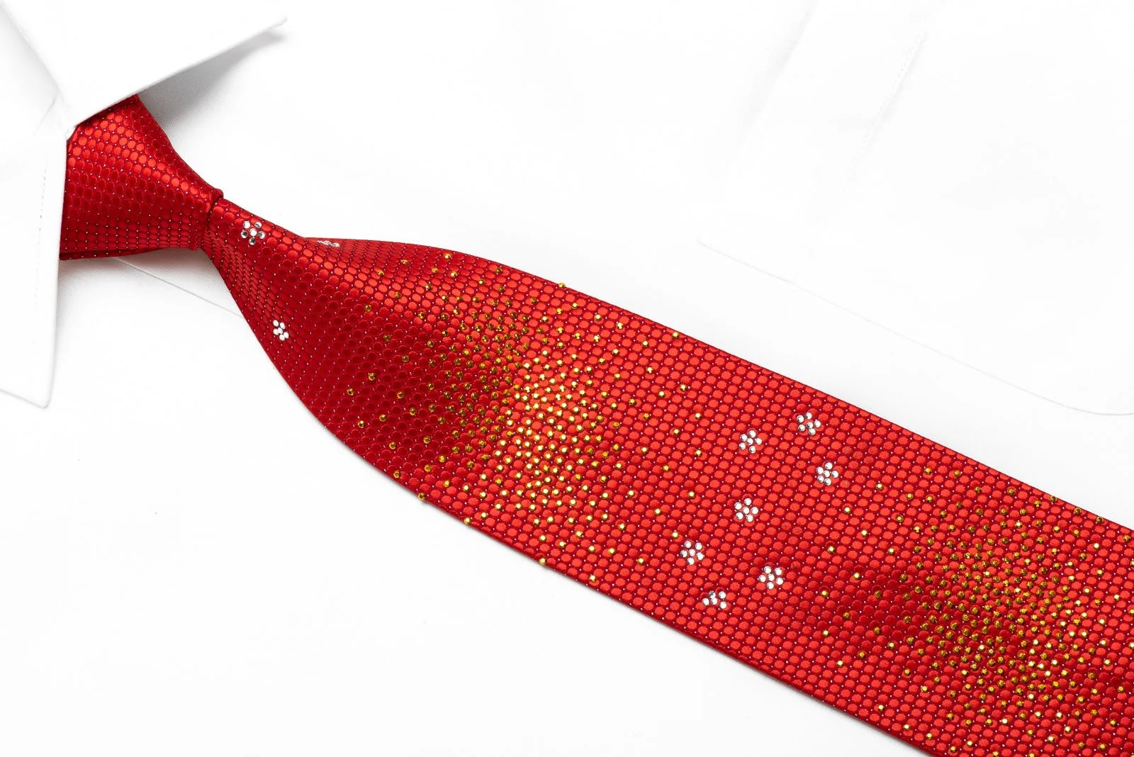 Dandy Men's Crystal Silk Tie Micro Circles On Red With Silver Sparkles - Image 3