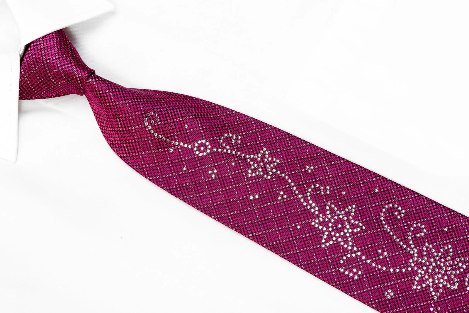 Dandy MIcrofiber Rhinestone Necktie Black Purple Houndstooth With Silver Sparkles - Image 2