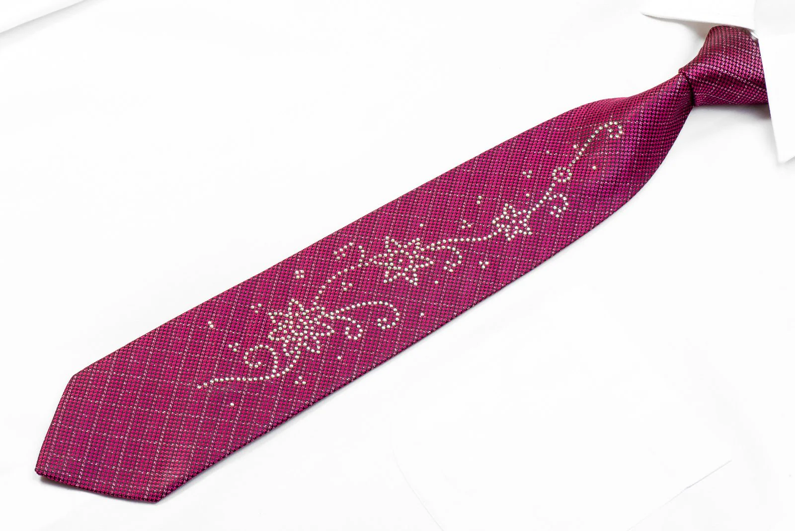 Dandy MIcrofiber Rhinestone Necktie Black Purple Houndstooth With Silver Sparkles - Image 3