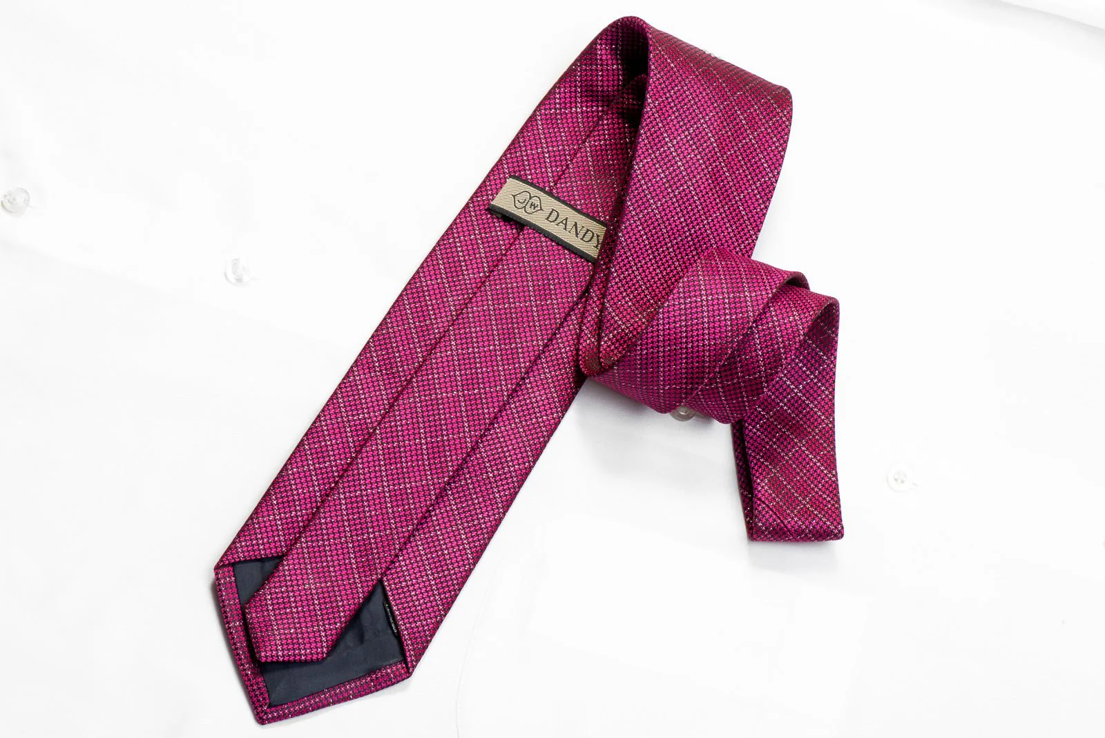 Dandy MIcrofiber Rhinestone Necktie Black Purple Houndstooth With Silver Sparkles - Image 4