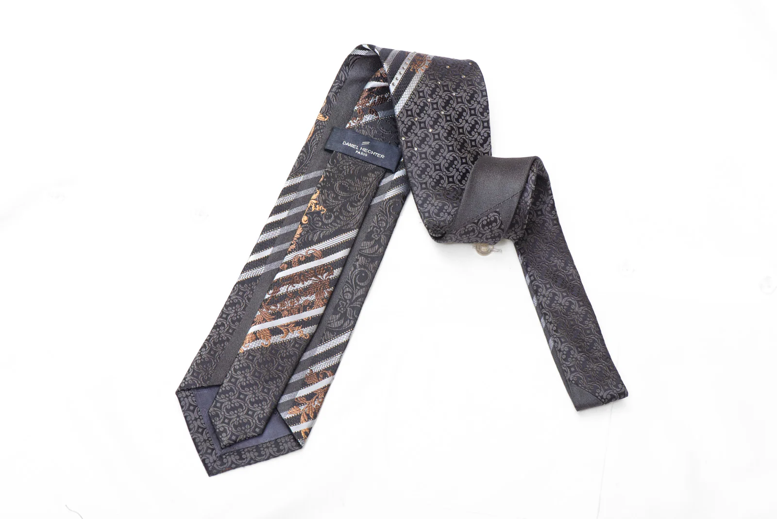 Silver Striped Brown Acanthus On Black Rhinestone Tie With Sparkles - Image 4
