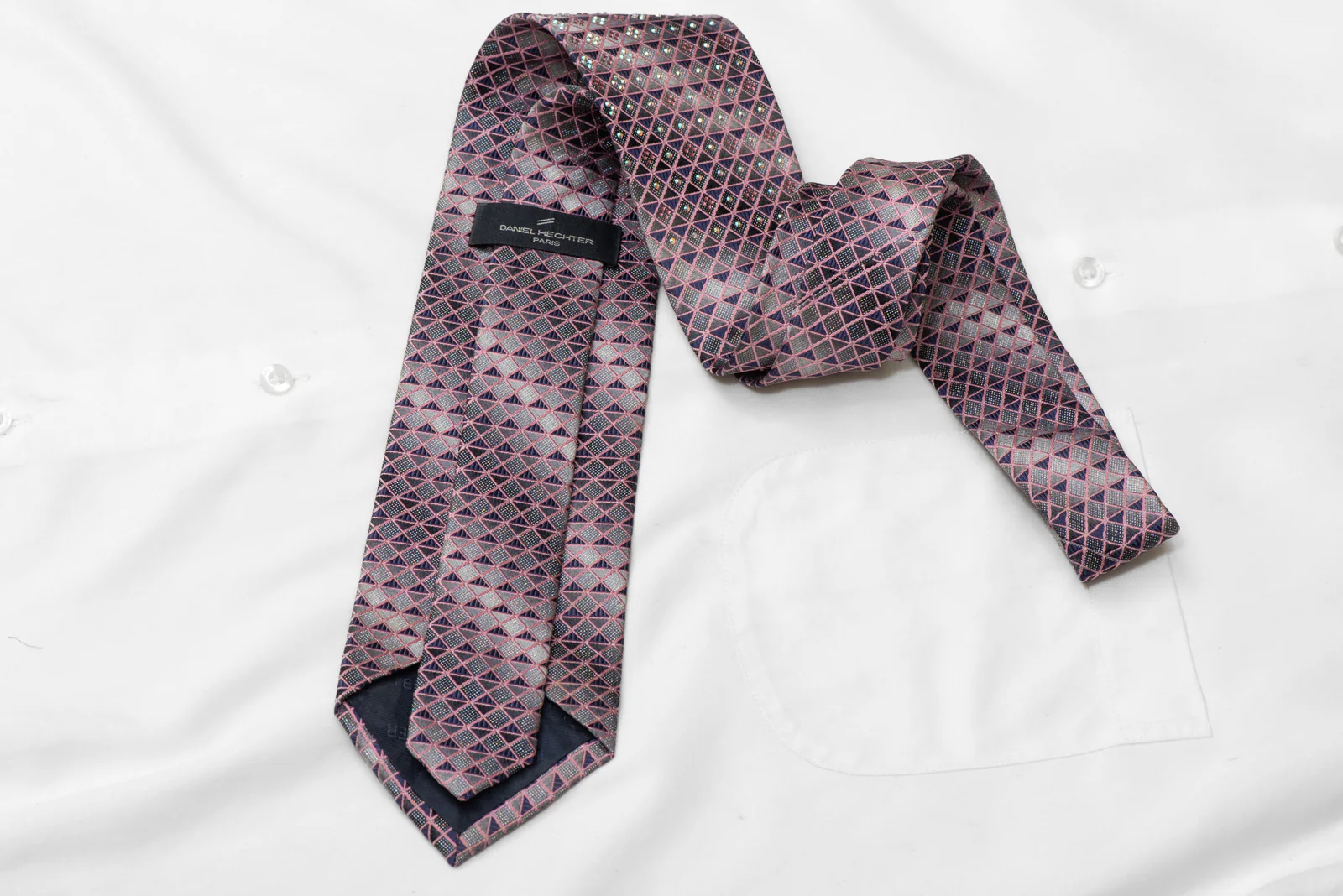 Pink Trellis On Silver Rhinestone Silk Necktie With Silver Sparkles - Image 4