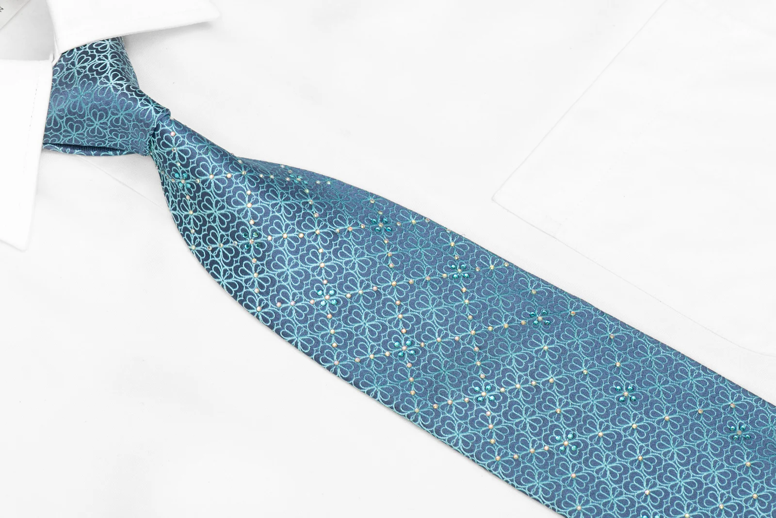 Trellis On Blue Rhinestone Silk Necktie - Image 2
