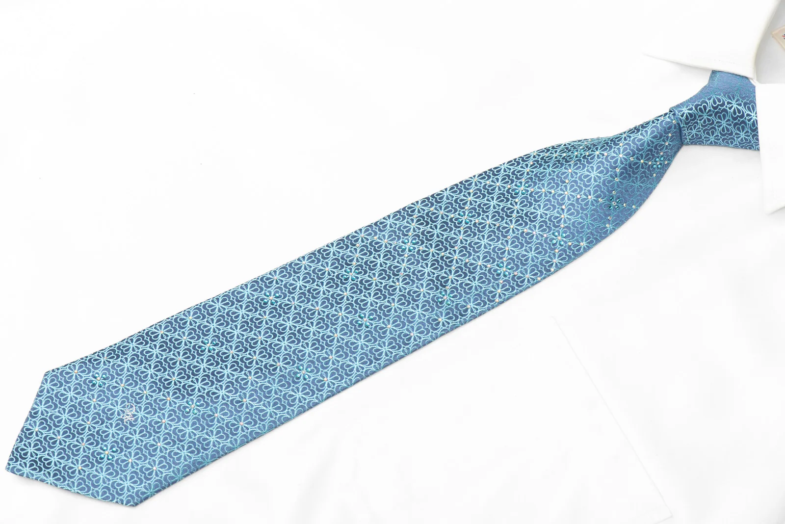 Trellis On Blue Rhinestone Silk Necktie - Image 3