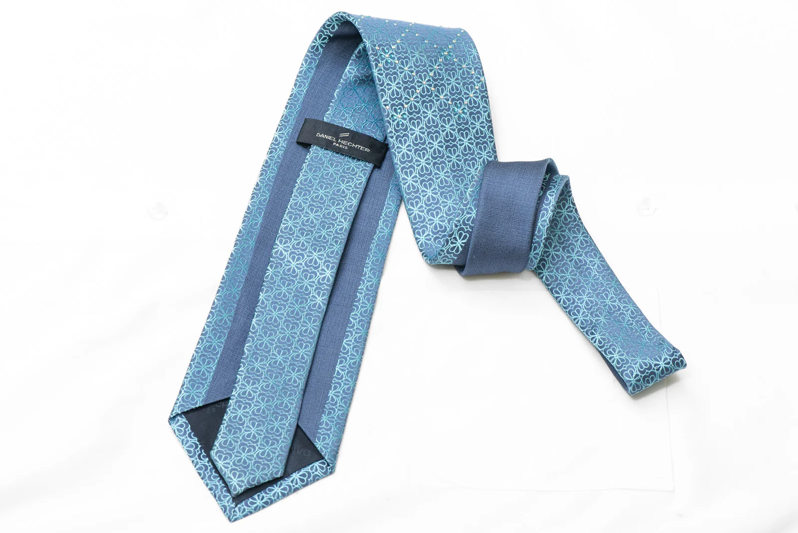 Trellis On Blue Rhinestone Silk Necktie - Image 4