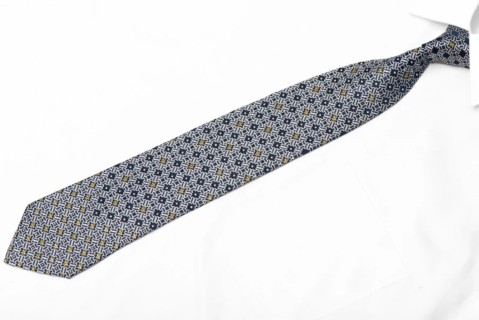 Silver Trellis On Dark Blue Rhinestone Necktie With Gold Sparkles - Image 3