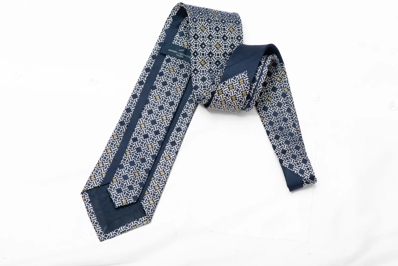 Silver Trellis On Dark Blue Rhinestone Necktie With Gold Sparkles - Image 4