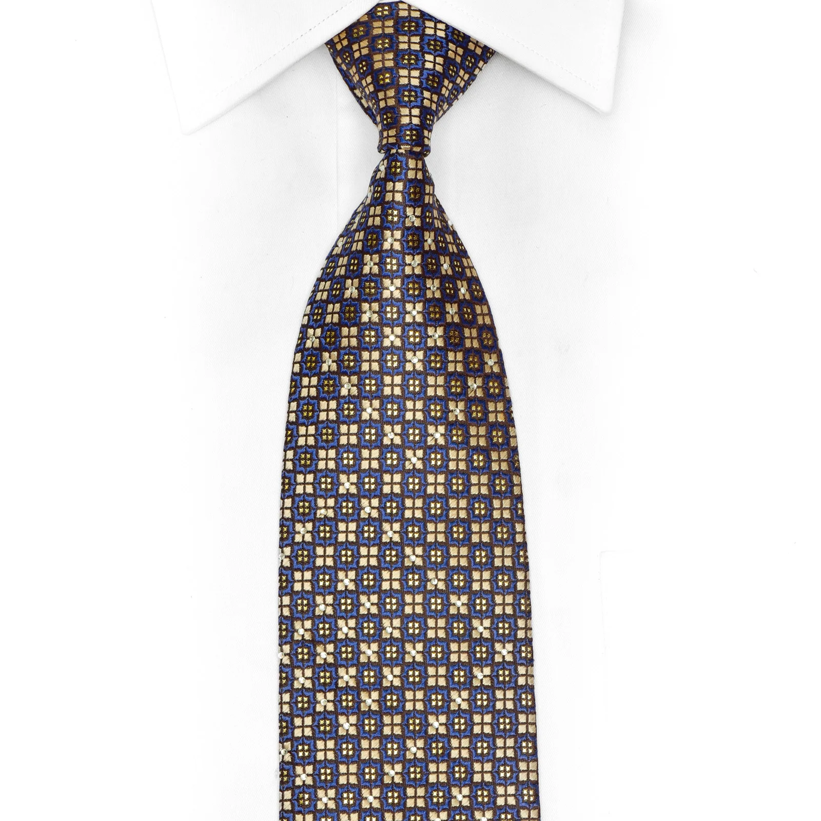 Gold Brown Checkered On Brown Rhinestone Tie With Gold Sparkles