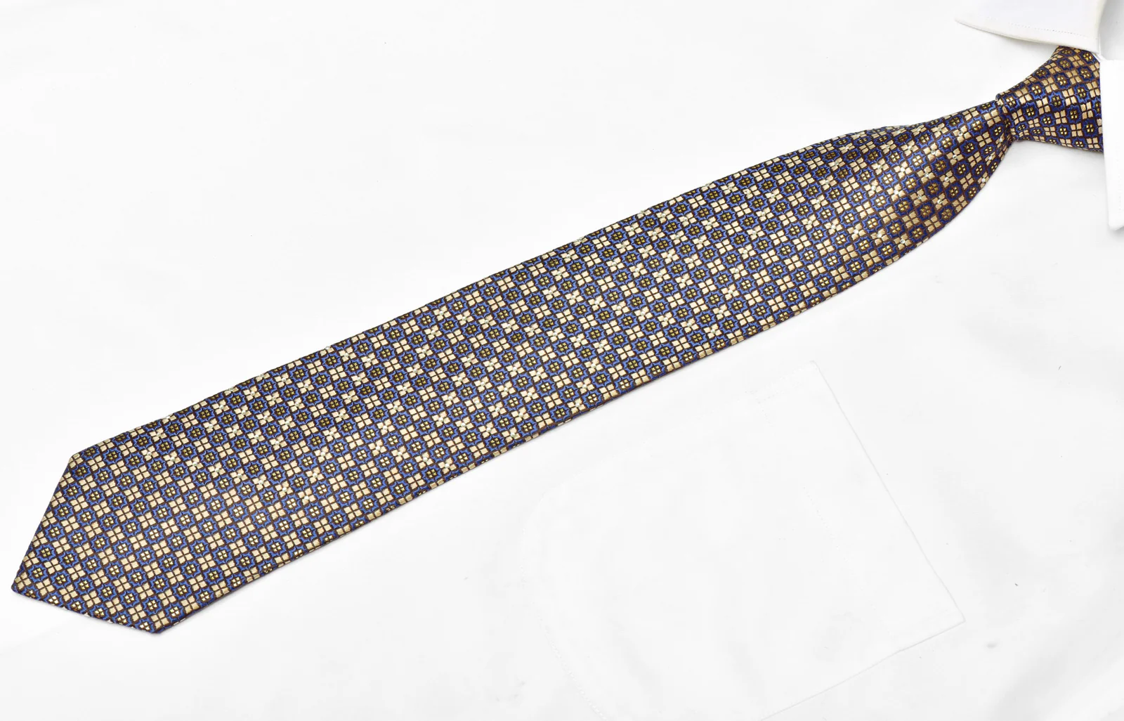 Gold Brown Checkered On Brown Rhinestone Tie With Gold Sparkles - Image 2