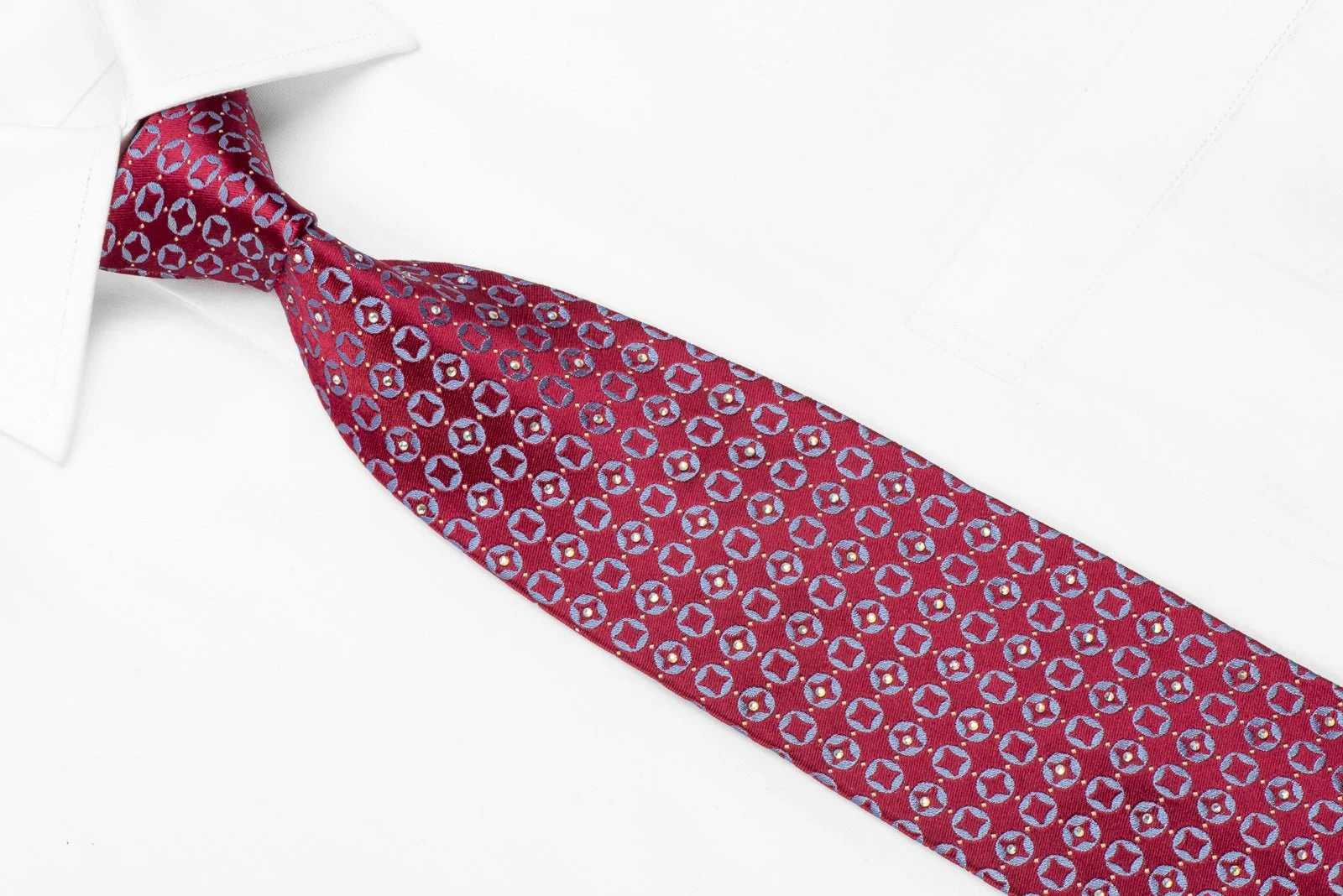 Daniel Hechter Men's Crystal Silk Necktie Blue Geometric On Burgundy - Image 2