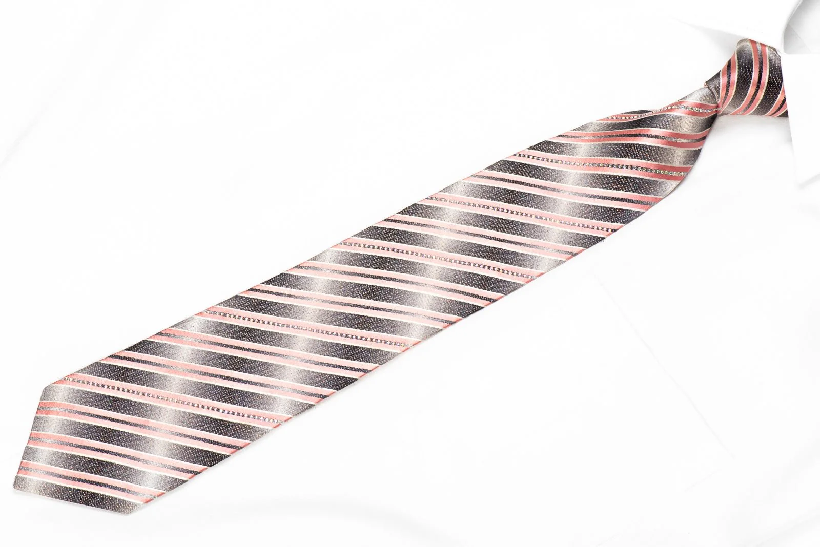 Daniel Hechter Men's Crystal Silk Necktie Pink Stripes On Silver With Silver Sparkles - Image 4