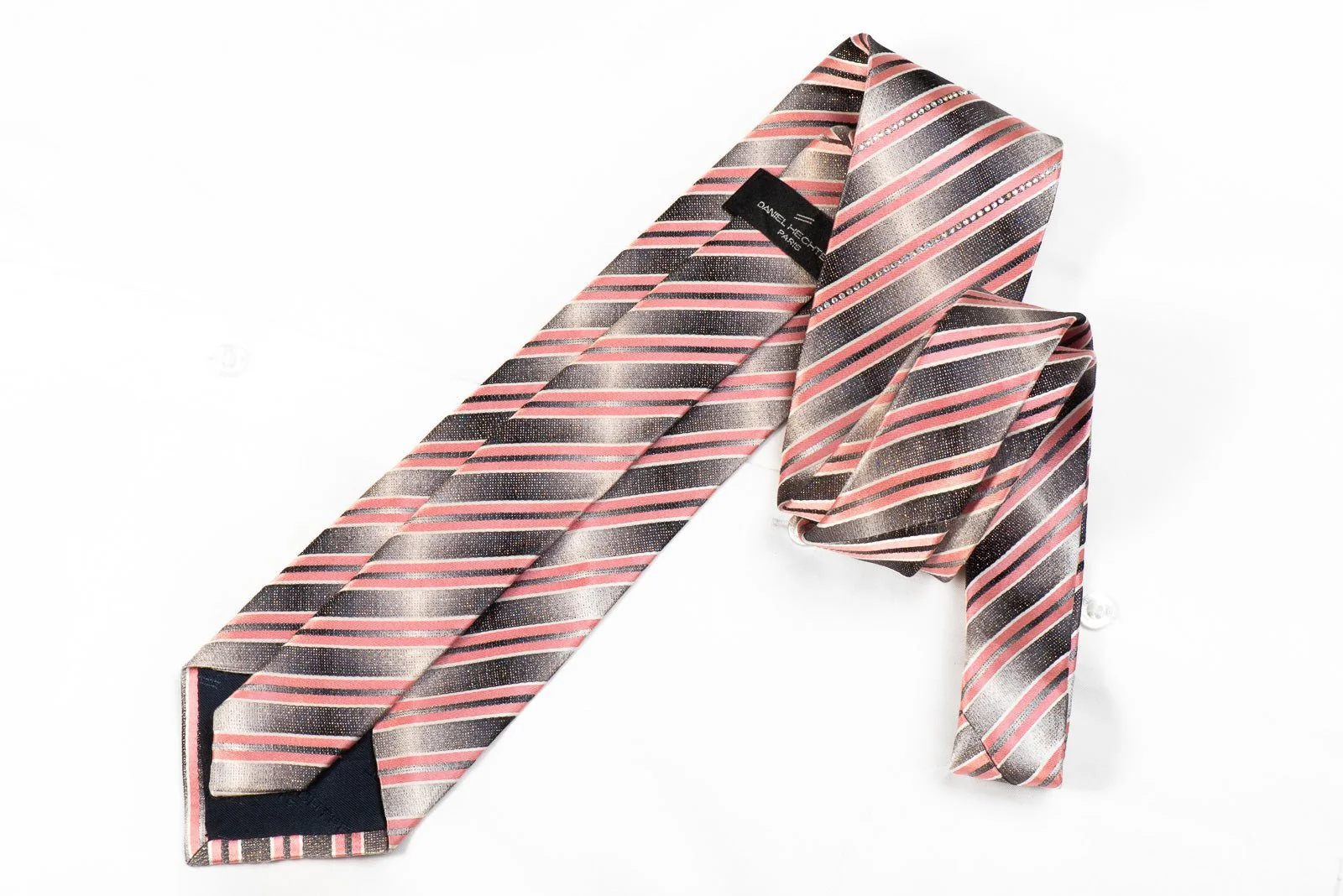 Daniel Hechter Men's Crystal Silk Necktie Pink Stripes On Silver With Silver Sparkles - Image 5