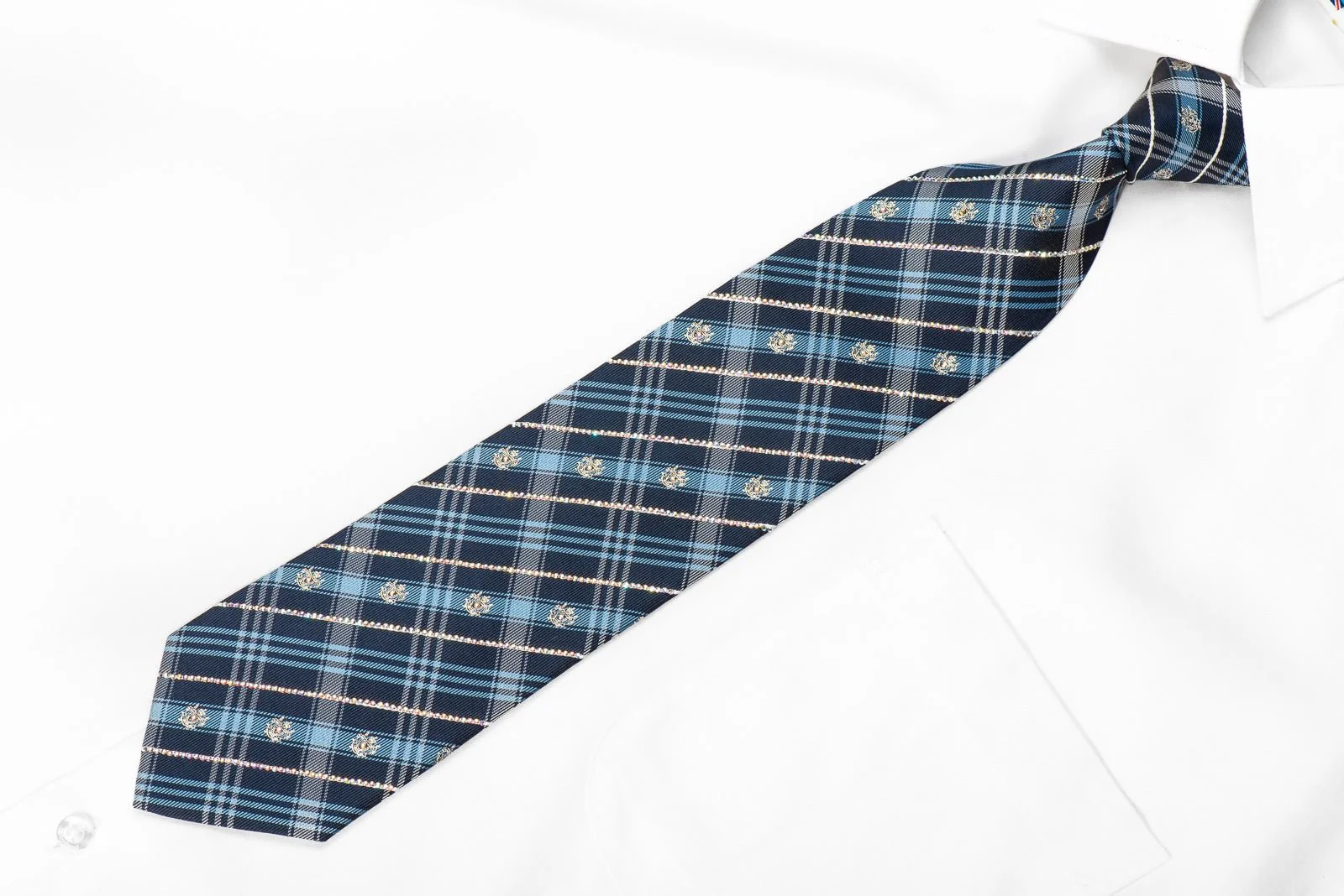 Daniel Hechter Men's Crystal Silk Necktie Plaids On Blue With Silver Sparkles - Image 3