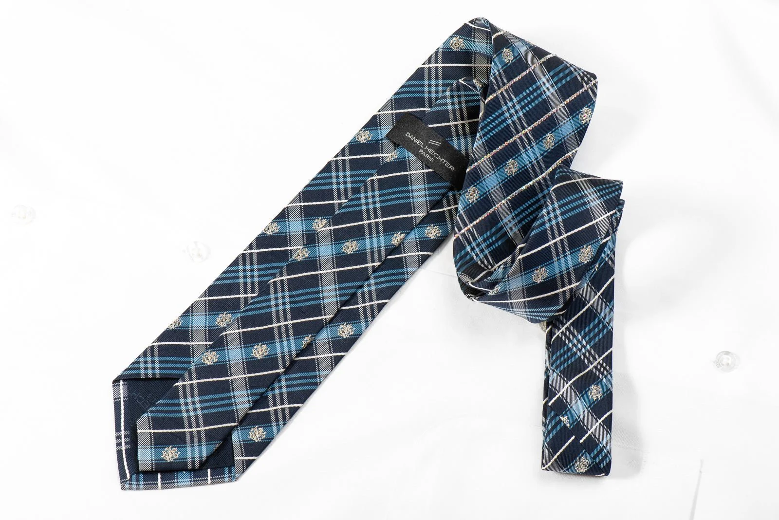 Daniel Hechter Men's Crystal Silk Necktie Plaids On Blue With Silver Sparkles - Image 4
