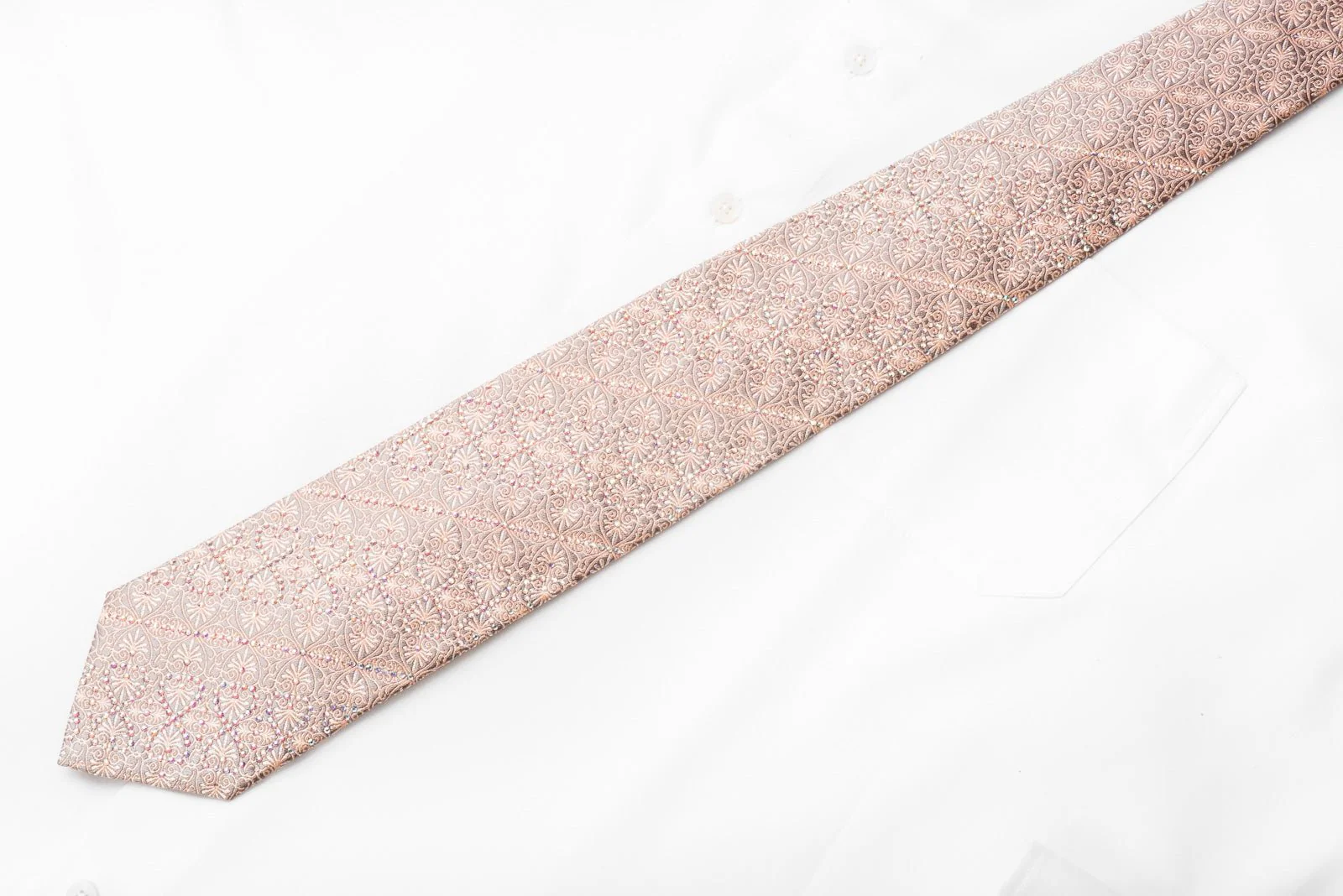 Daniel Hechter Men's Rhinestone Silk Necktie Anthemion On Peach Silver With Sparkles - Image 5