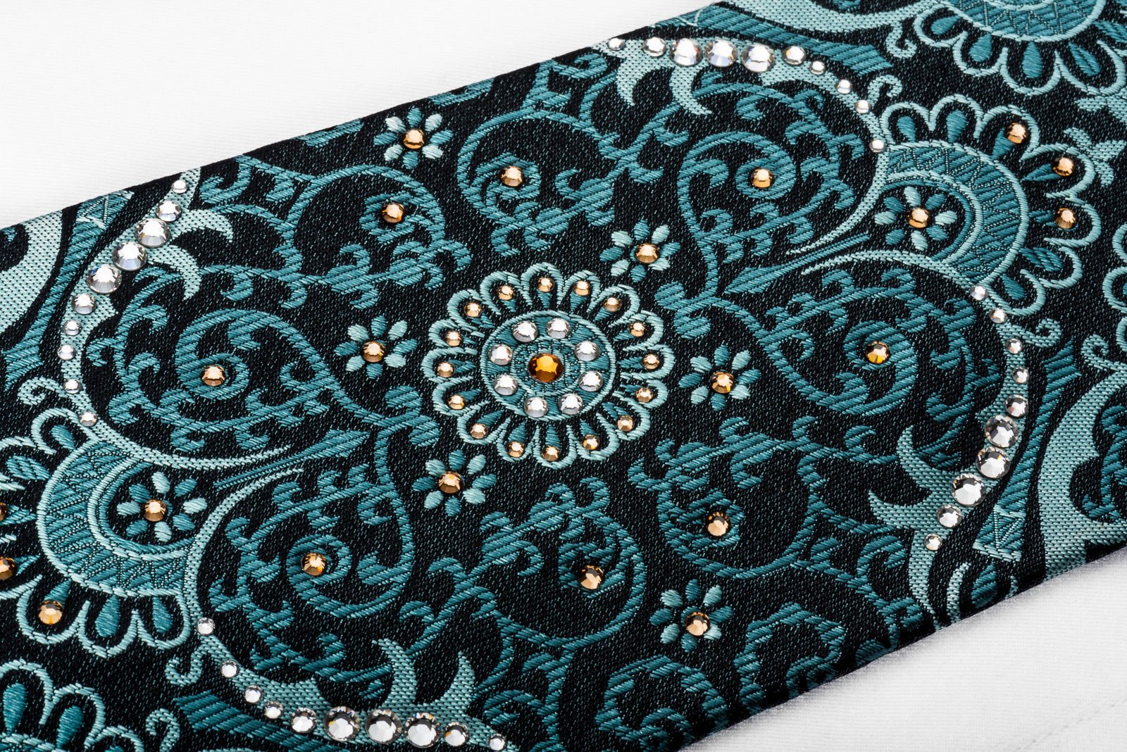 Daniel Hechter Men's Silk Tie Teal Damask On Black Sparkling With Rhinestones - Image 3